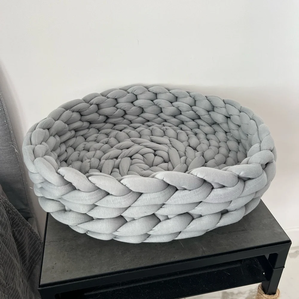 Chunky Knit Pet Basket, Machine Washable Cotton Cat/Dog Bed or Home Decor